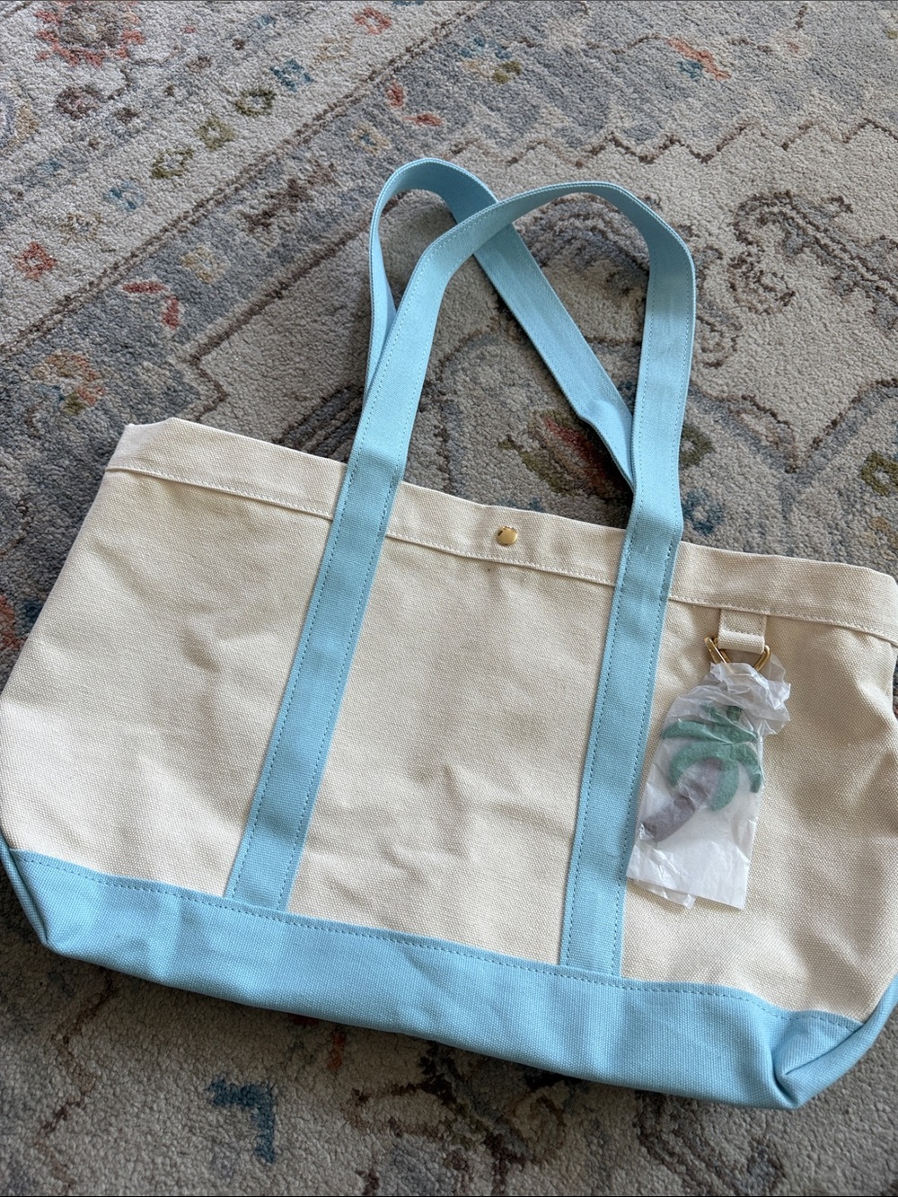 Baublebar Canvas Medium Tote Bag with Light Blue Trim